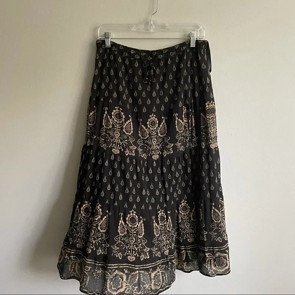 Lauren Ralph Lauren Floral Maxi Fare Skirt Paisley Elastic Waist Cotton Sz.MP